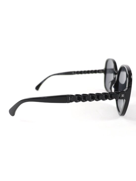 Chanel CC Logo Chain Enamel Leather Sunglasses Black 57 17 140 Made